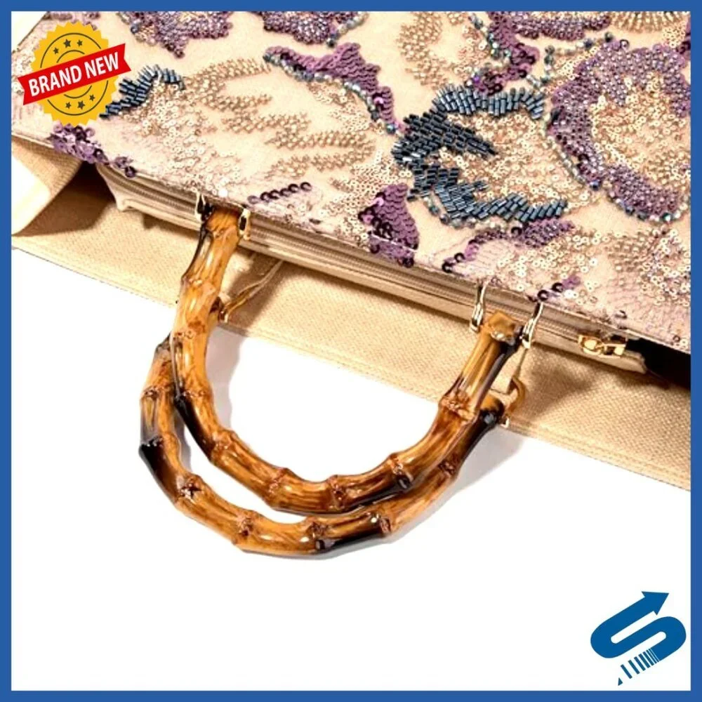 Sequin Embroidered Floral Tote Bag Elegant Evening Handbag Wedding Party